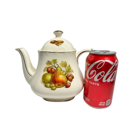Vintage Sadler England Teapot with Fruit Design, Gold Trim, Crazing & Lid Damage - Picture 5 of 11